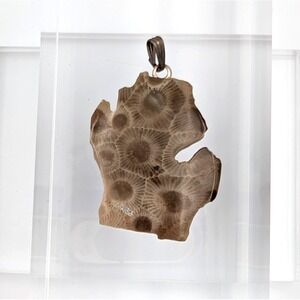 Vintage Petoskey Stone‎ Michigan Mitten Pendant Fossil Peninsula Artisan